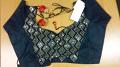 Stitched Black velvet silk finish Golden sequin detail saree blouse #3974