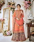 Elegant Orange Grey Pakistani Indian Sharara Palazzo Salwar Kameez Suit Elegant Orange Grey Pakistani Indian Sharara Palazzo Salwar Kameez Suit