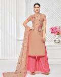 Salmon Indian Pakistani Garara Plazzo Designer Bollywood Suit (Unstitched) Salmon Indian Pakistani Garara Plazzo Designer Bollywood Suit (Unstitched)
