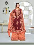 Designer Pakistani Indian Maroon Peach Plazzo Salwar Kameez Suit Designer Pakistani Indian Maroon Peach Plazzo Salwar Kameez Suit