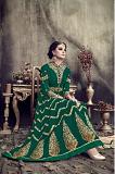 Trendy Green Anarkali Suit w/ Heavy Gold Work - Unstitched Trendy Green Anarkali Suit w/ Heavy Gold Work - Unstitched