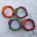 Diwali Clay Diyas Hand Designer Painted w/ Wax & Wick (4 Pcs Pack)