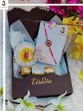 RAKHI Gift Hamper - Gift Box W/ Stone Rakhi + Roli, Chaval, Card, Chocolate