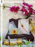 Blissful Ruby Rakhi Gift Hamper w/ Roli, Chaval, Card, Chocolates & Love