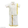 South Indian Dhoti Veshti w/ Angavastharam for Baby Boys - White & White 