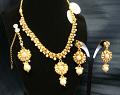 Golden Filigree Pearls Indian Necklace Set w/ Earrings