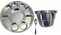 9 Compartment Disposable Silver Plates - Indian Thali Plastic Tray (100 Thali, Spoon & Bowl)