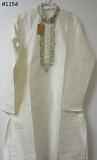 Elegant Traditional Ivory Tussore Kurta Pajama Set Size Medium 38 #4581154
