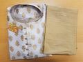 Men's Ivory Brocade Kurta Gold Tussar Pajama Set Large Size