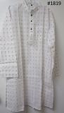 Men's White Cotton Pink Checks Kurta Pajama Set (Medium) Men's White Cotton Pink Checks Kurta Pajama Set (Medium)