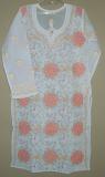 White Pink Cotton Embroidered Tunic Top Kurti Medium M Size #475
