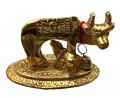 2.5" Golden Metal Kamdhenu Cow and Calf for Pooja