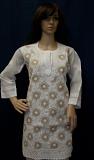 White Cotton Embroidered Tunic Top Kurti Medium M Size #482
