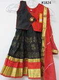 Girls Red Black Golden Detail Lehanga Choli Size 20, 2 Years #4851826