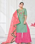 Green Pink Indian Pakistani Garara Plazzo Designer Suit (Unstitched) Green Pink Indian Pakistani Garara Plazzo Designer Suit (Unstitched)