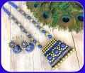 Grand Designer Blue Terracotta Big pendant set with Large Jhumkas-Ink Blue 