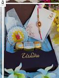 Gift Set W/ Ruby Rakhi Embraced W/ Diamonds +Roli, Chaval, Card, Chocolates