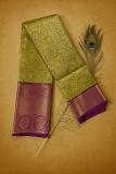Semi Pattu Silk Saree in Golden Green and Pink Border