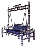Traditional Design Wooden Sankheda Jhula for Home in Blue / Gold