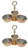 Set of 2 Copper Pickle Dish w/ 3 Bowls & Brass Handle Set of 2 Copper Pickle Dish w/ 3 Bowls & Brass Handle