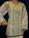 White Cotton Hand Embroidered Tunic Top Kurti Medium Size #053