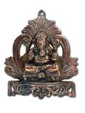 Black Metal Antique Wall Hanging Decor of Ganeshji on Sinhasan - 12"