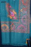 Pashmina Angora Kashmiri Shawl in Turquoise w/ Print for Winter #5373