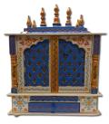 Handcrafted Blue & Gold Wooden Temple W/Door 18" Wide