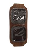 Sizzler Plate with Wooden Base in Rec. Shape W/2 Iron Plates - 14.5 x 6.25"