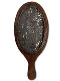 Sizzler Plate/Tray with Wooden Base in Oval Shape W/Handle - 15.3 x 7.15"