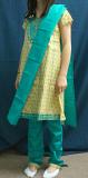 Girls 4 to 10 Year Beige Turquoise Cotton Anarkali Churidar Suit #5560