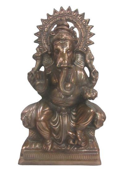 Carved Black Metal Ganesha Statue With Base - 20" Carved Black Metal Ganesha Statue With Base - 20"