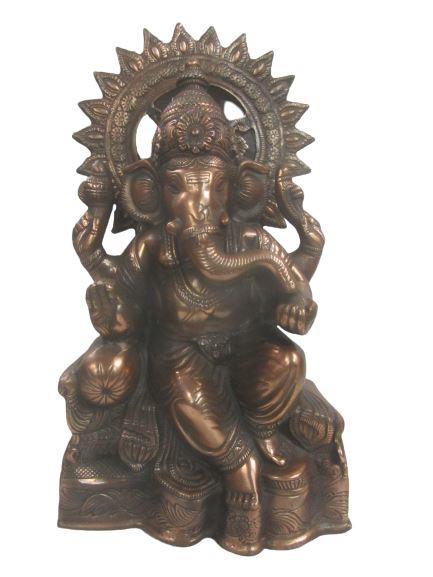 Carved Black Metal Ganesha Statue Sitting in Resting Pose - 18" Carved Black Metal Ganesha Statue Sitting in Resting Pose - 18"