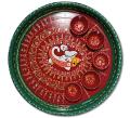 11.5" Green Aarti Thali with Thin Red Rim and Accessories