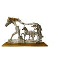 White and Golden Horse Showpieces - Parent & Child Trotting for Home Decor