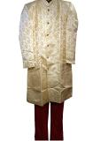 Traditional Indian Sherwani for Men - Cream w/ Gold Design (S to 3XL)