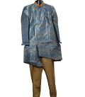 Traditional Indian Sherwani for Men - Blue Golden Self Design (S to 3XL)