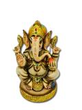 Beautiful Ganesh in Fiber W/Wooden Finish & Colorful Statue - 8" # 2