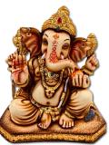Beautiful Ganesh in Fiber W/Wooden Finish & Colorful Statue - 9" # 3