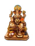 Beautiful Ganesh in Fiber W/Wooden Finish & Colorful Statue - 10" # 5