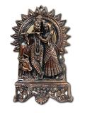 Black Metal Antique Wall Hanging Decor of Radha Krishna W/Cow - 16"