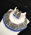 Grand Oxidised Ghungroo necklace in Light and Dark Blue!!!