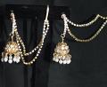 Exclusive Rhinestone Ethnic Jhumka Earrings w/ Chain - Gold or Silver #5890