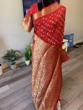 Bandhini Mixed Silk Saree in monochrome with stitched blouse