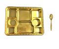 8 Compartment Disposable Gold Plates - Indian Thali Plastic Tray - 200 w/ Spoon 8 Compartment Disposable Gold Plates - Indian Thali Plastic Tray - 200 w/ Spoon