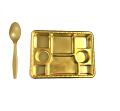 8 Compartment Disposable Gold Plates - Indian Thali Plastic Tray - 100 w/ Spoon