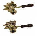 Brass Aarti Diya w/ Wooden Handle 5 or 7 Wicks 
