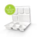 Biodegradable 5 Compartment Meal Tray With Lid Set, 200 Plates / Thali Biodegradable 5 Compartment Meal Tray With Lid Set, 200 Plates / Thali