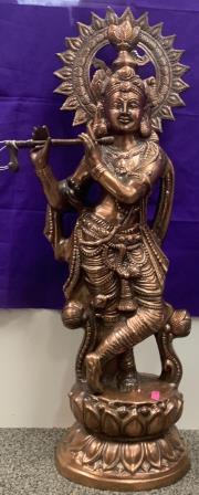 Artistic Black Metal Large Statue of Lord Krishna on Lotus Base 32"