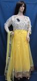 Gorgeous Long Flared Dress, Yellow Net Long Tunic Gold Detail Set (L) #6023